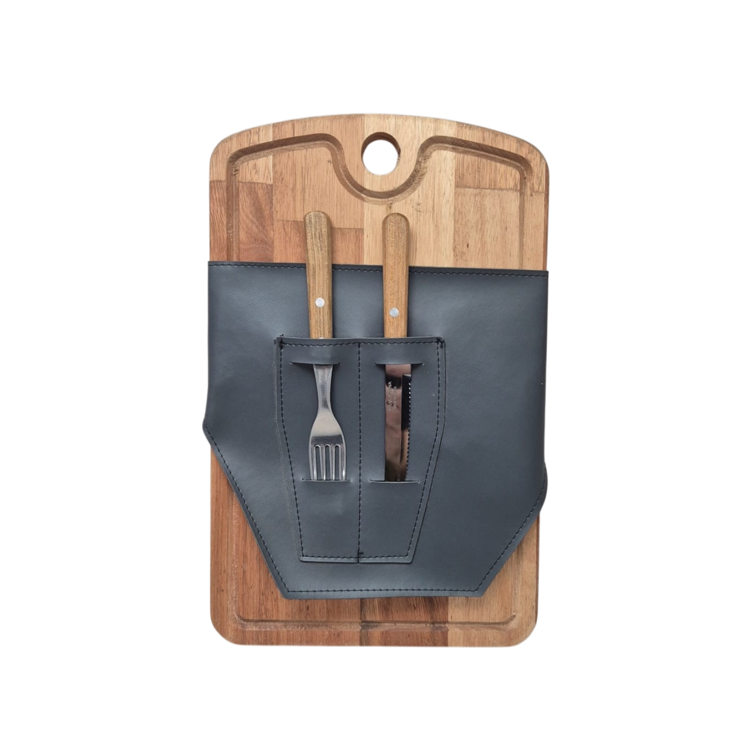 Set Asado Individual Tabla y Cubiertos 22x35cm - Tremun Mayorista
