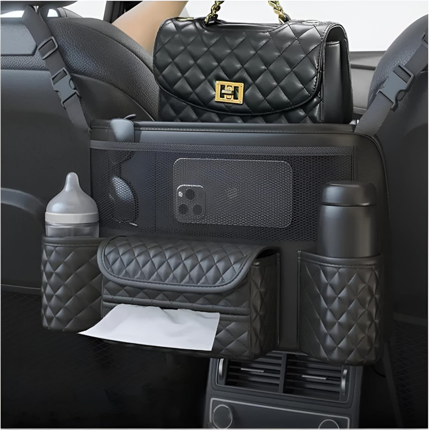 Organizador Para Coche Con Bandeja Plegable – Tiene Compartimentos Para Tablet, Botella Y Más, Protege El Asiento Trasero