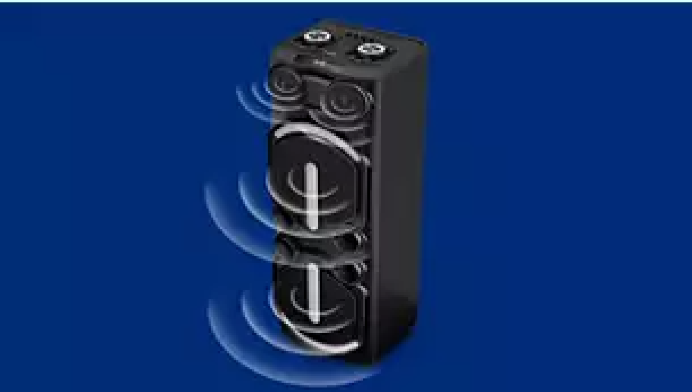 Refuerzo de graves DBB para más potencia. 2 woofers de 12"