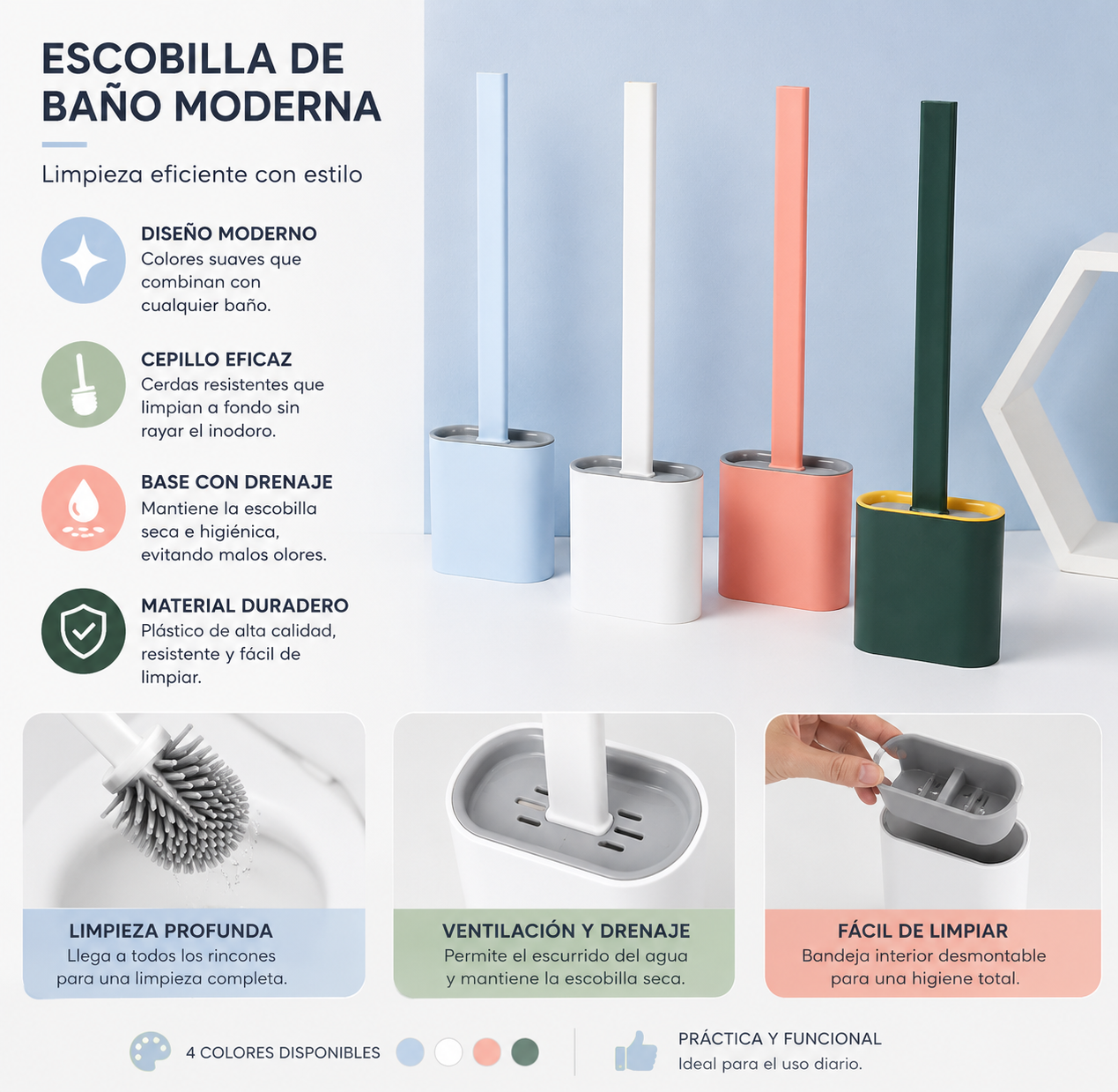 Escobillare de baño cepillo punta flexible silicona 