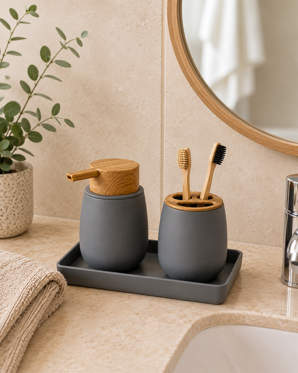 Set de Baño Tolhuin Gris y símil Madera