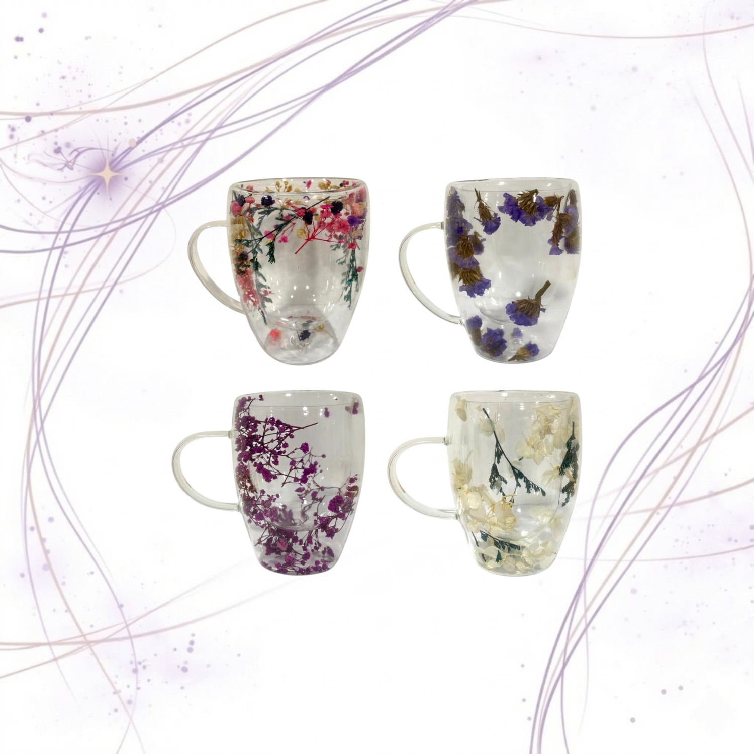 TAZA VIDRIO CON FLORES 