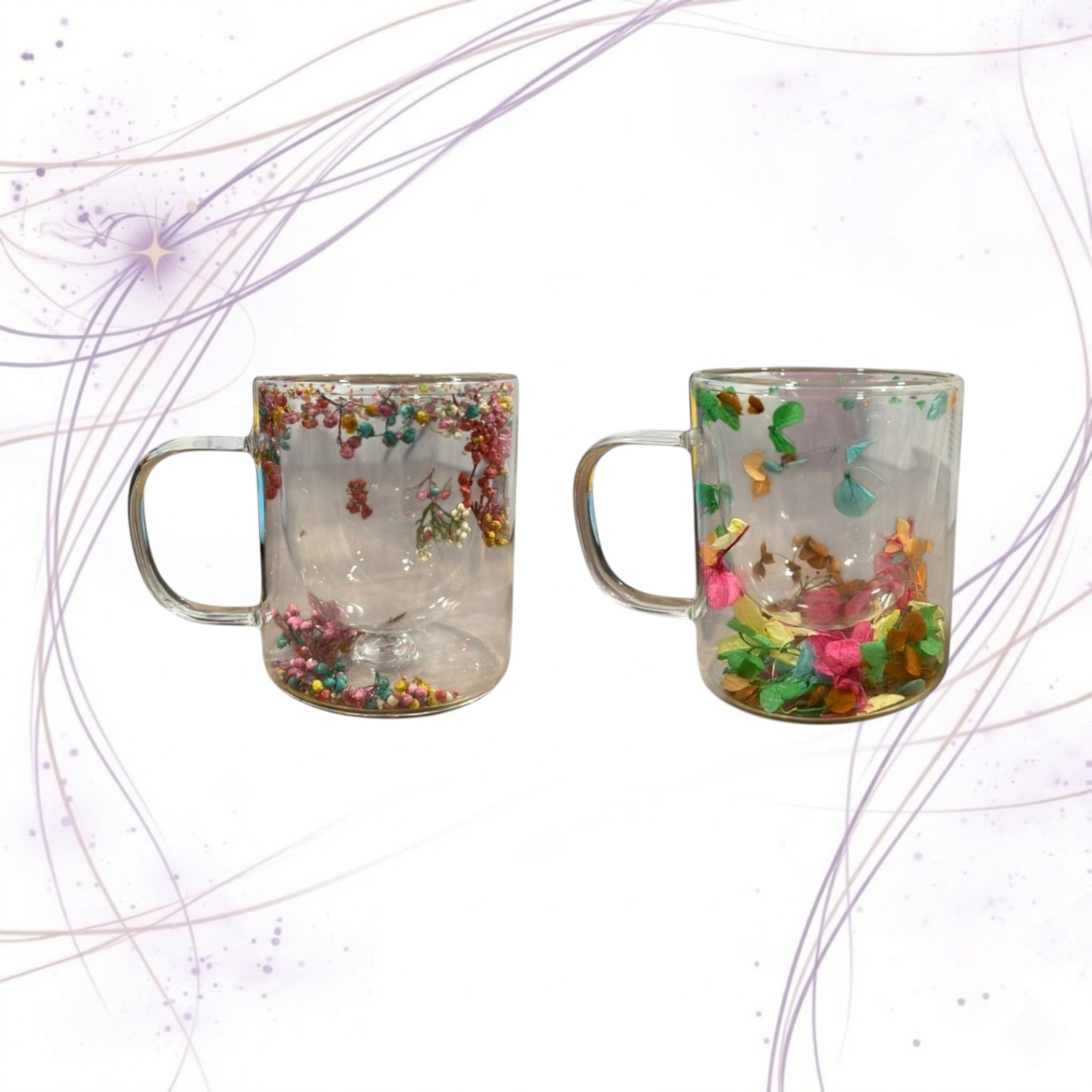 TAZA VIDRIO CON FLORES 