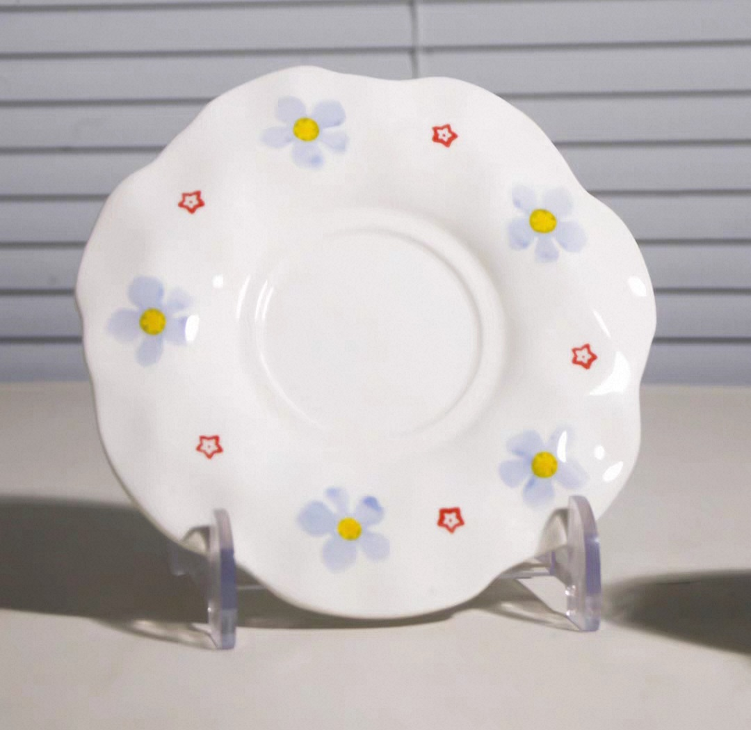 AA2057 TAZA CERAMICA CON PLATO CON FLORES CELESTE 3