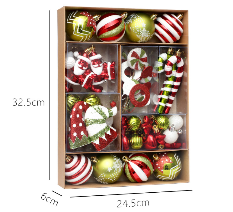 AA1994 SET DE PELOTAS Y ADORNOS NAVIDAD ROJA+VERDE+BLANCA X 50 PIEZAS