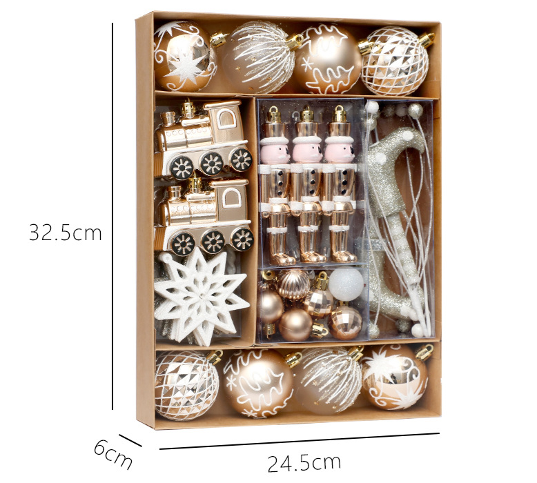 AA1995 SET DE PELOTAS Y ADORNOS NAVIDAD DORADA+BLANCA X 50 PIEZAS
