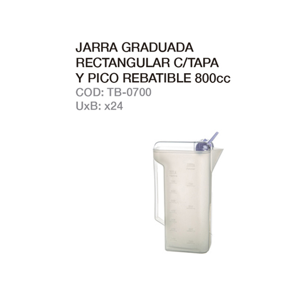 Jarra Graduada Rectangular C/tapa Y Pico Rebatible 800cc