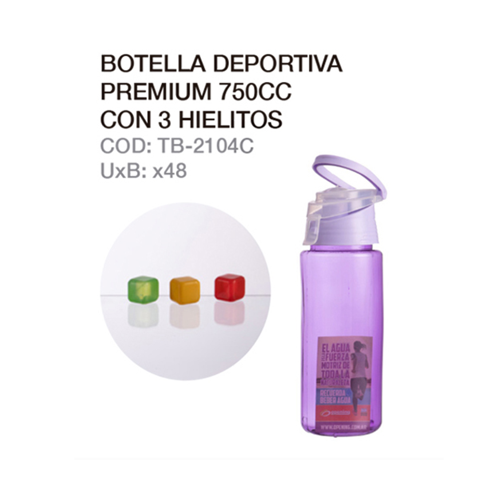 Botella Deportiva Premium 750cc Con 3 Hielitos