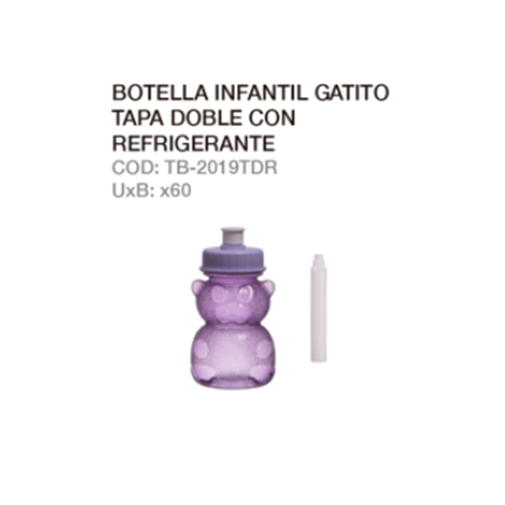 Botella Infantil Gatito Tapa Doble Con Refrigerante