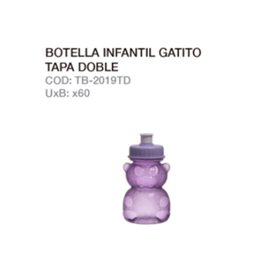 Botella Infantil Gatito Tapa Doble Con Refrigerante