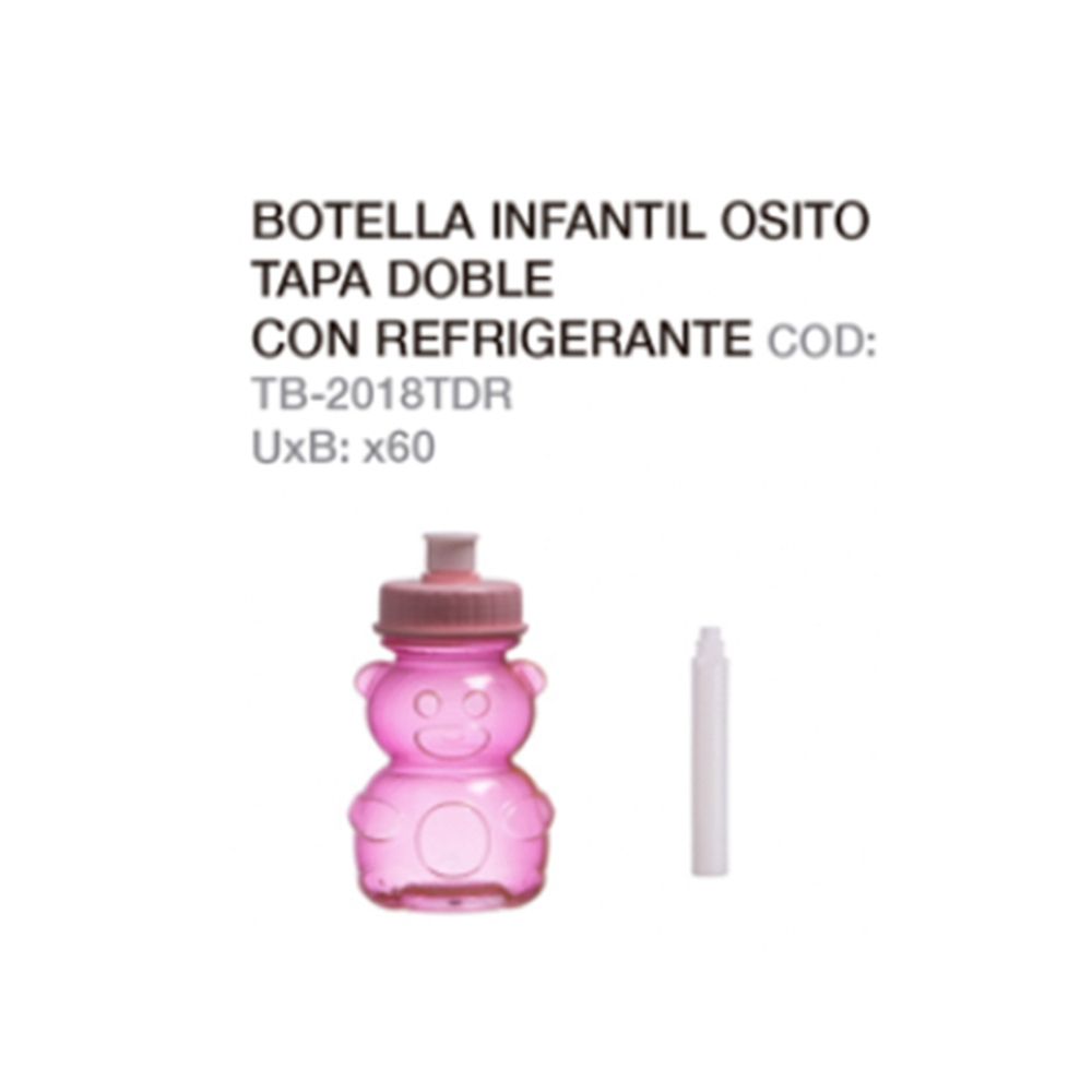 Botella Infantil Osito Tapa Doble Con Refrigerante