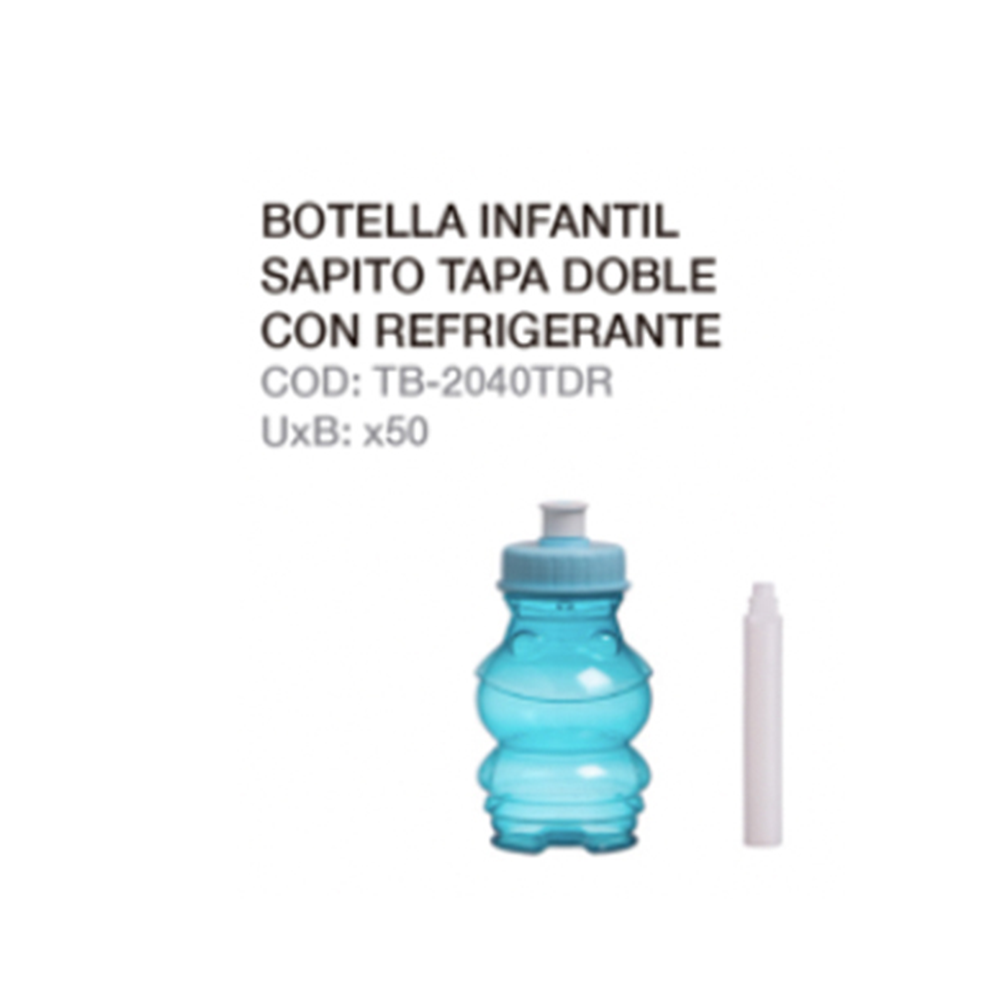 Botella Infantil Sapito Tapa Doble Con Refrigerante