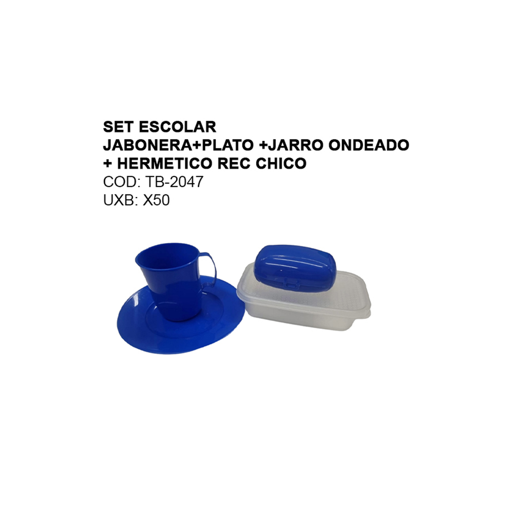 Set Escolar Jabonera + Plato + Jarro Ondeado + Hermetico Rec Chico