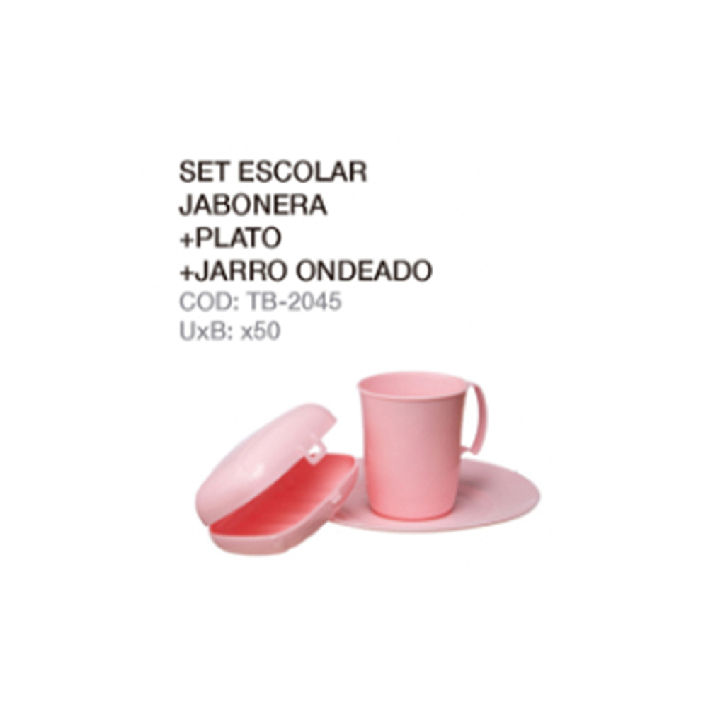 Set Escolar Jabonera + Plato + Jarro Ondeado + Hermetico Rec Chico