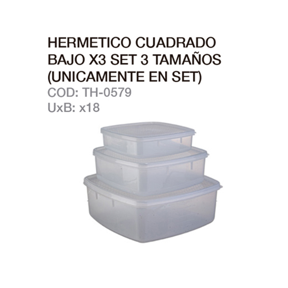 Hermetico Cuadrado Bajo X3 Set 3 Tamaños