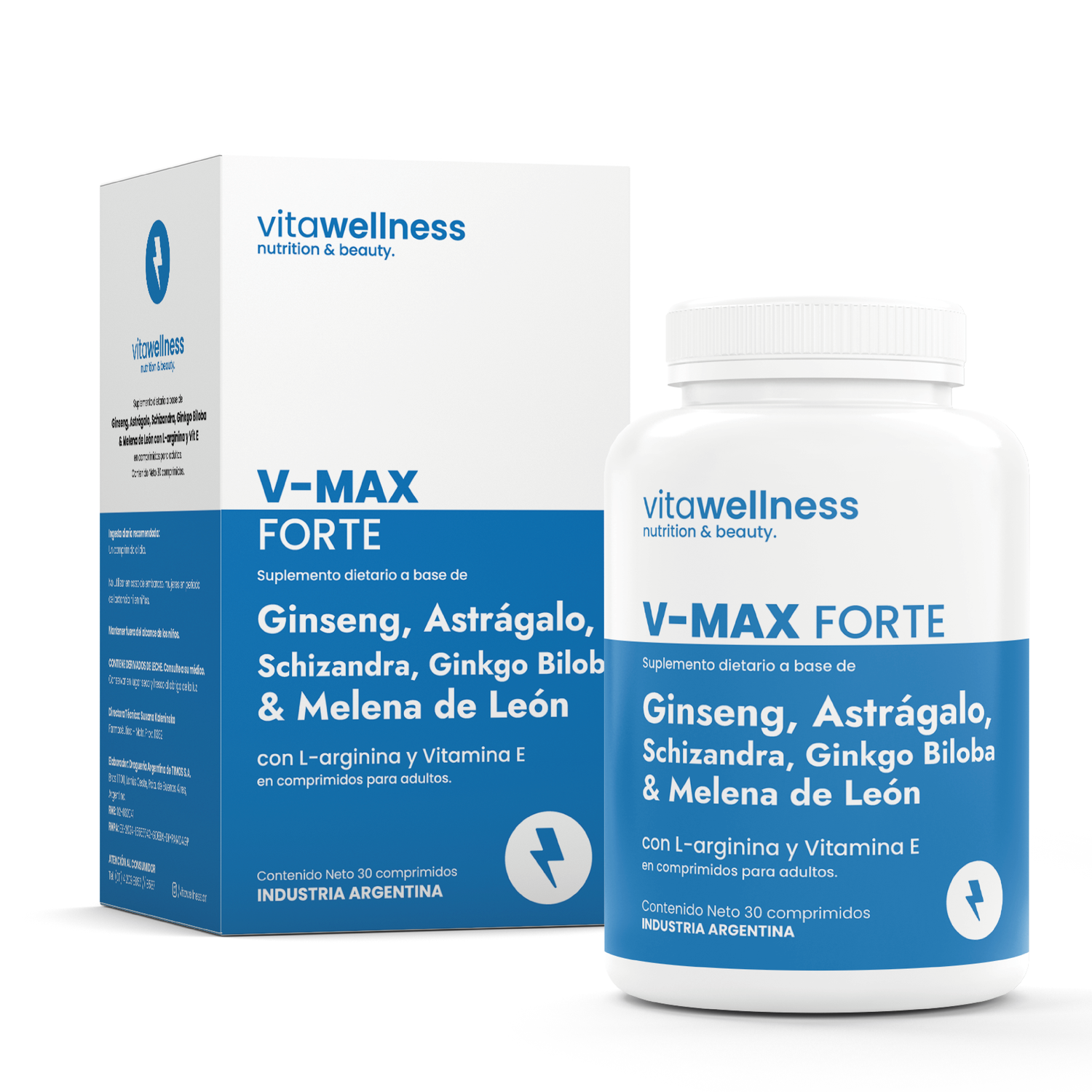 V-MAX FORTE MELENA DE LEON, GINSENG, ASTRAGALO, SCHIZANDRA, GINKGO BILOBA, L-ARGININA Y VIT E COMPRIMIDOS