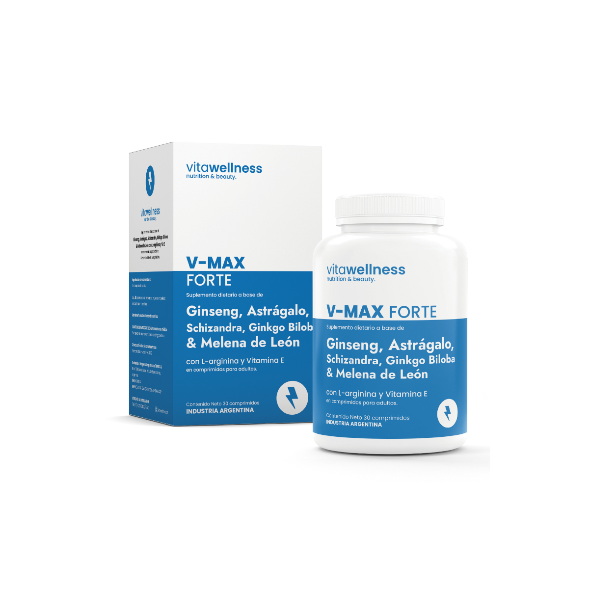 V-MAX FORTE MELENA DE LEON, GINSENG, ASTRAGALO, SCHIZANDRA, GINKGO BILOBA, L-ARGININA Y VIT E COMPRIMIDOS