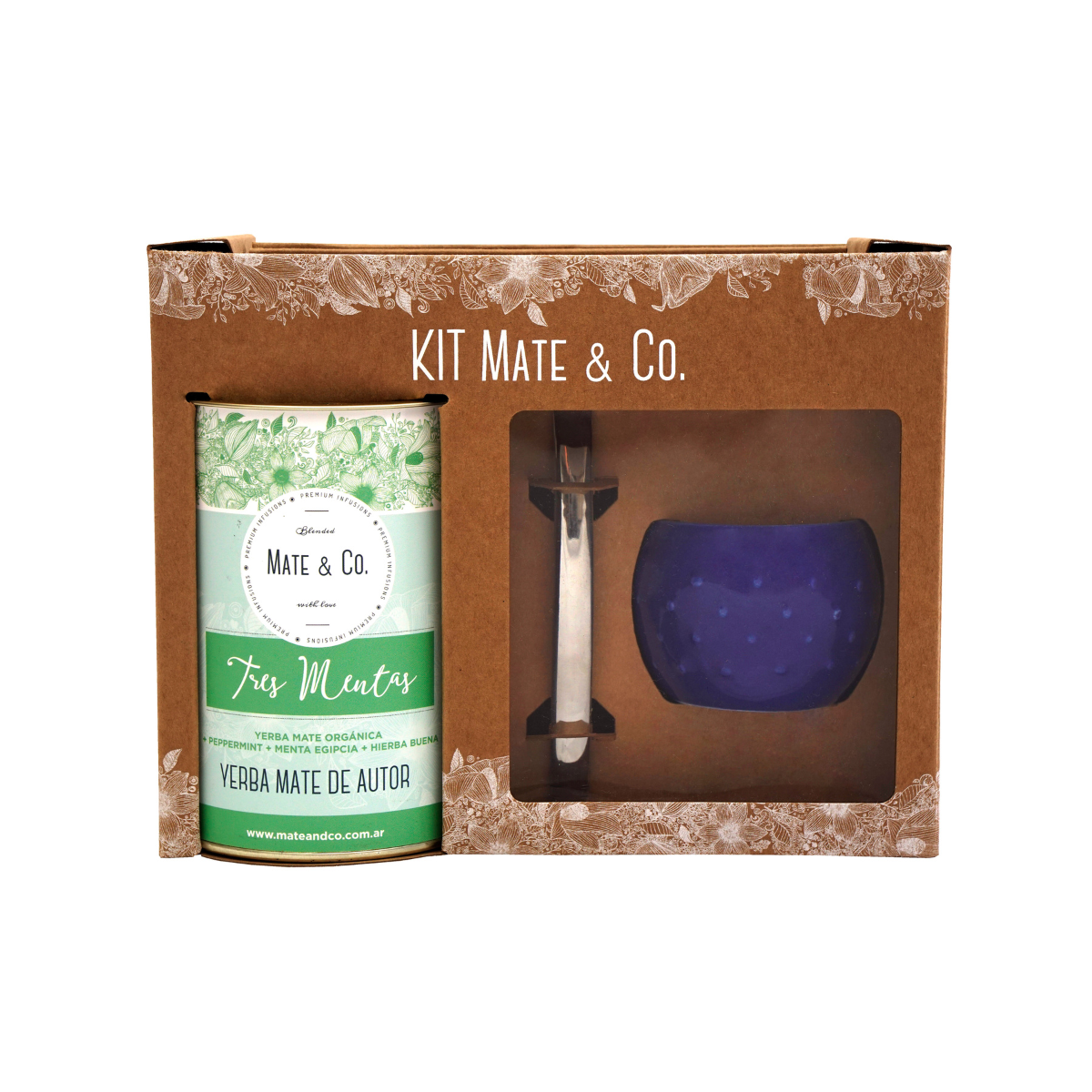 KIT MATE AZUL CON BOMBILLA + YERBA MATE A ELECCION MATE & CO