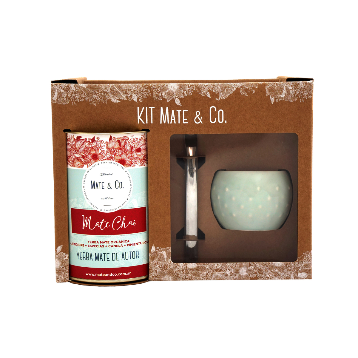 KIT MATE CELESTE CON BOMBILLA + YERBA MATE A ELECCION MATE & CO