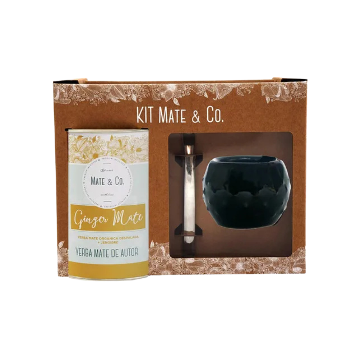 KIT MATE NEGRO CON BOMBILLA + YERBA MATE A ELECCION MATE & CO