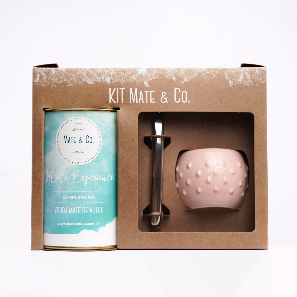 KIT MATE ROSA CON BOMBILLA + YERBA MATE A ELECCION MATE & CO