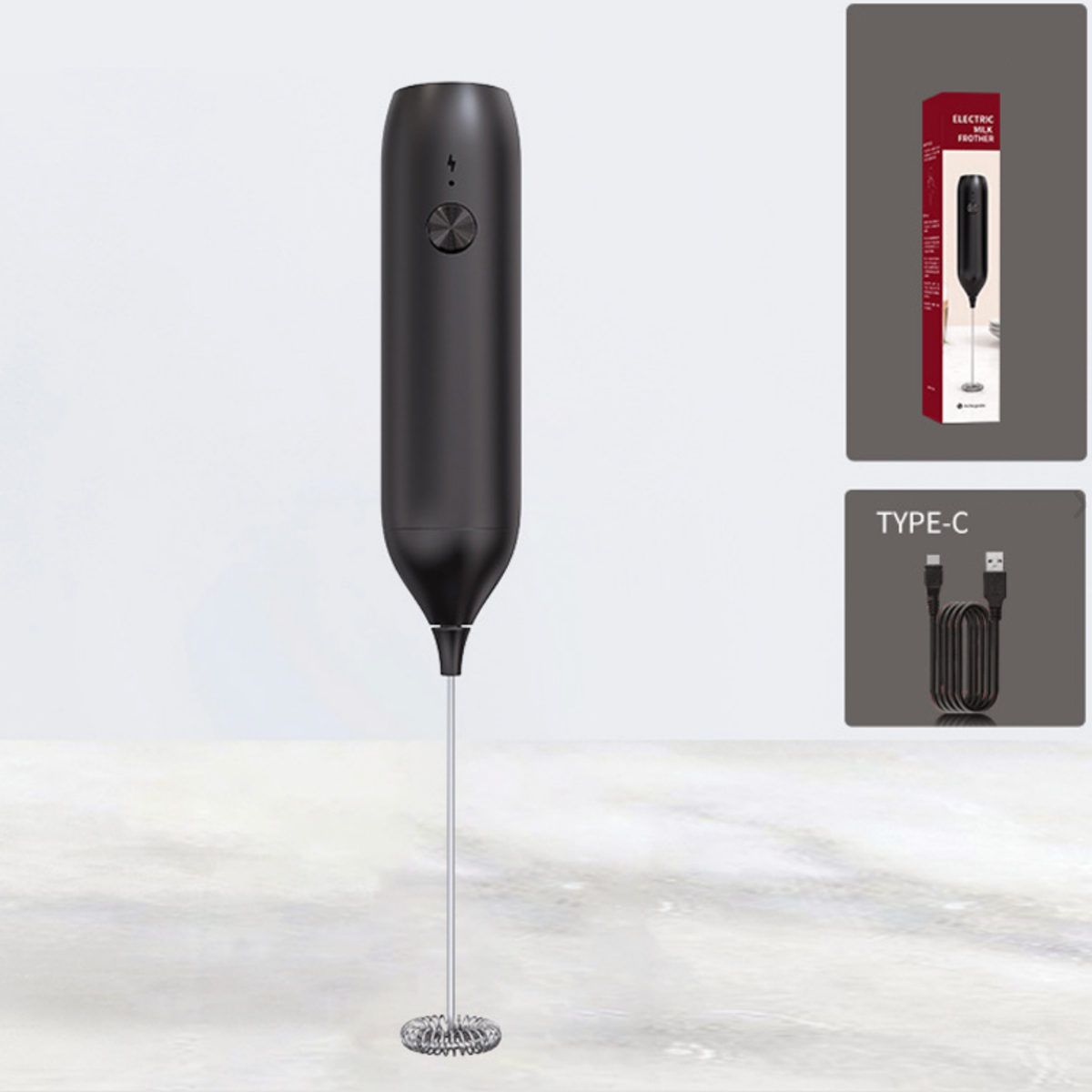 BATIDOR ESPUMADOR NEGRO RECARGABLE USB TIPO C