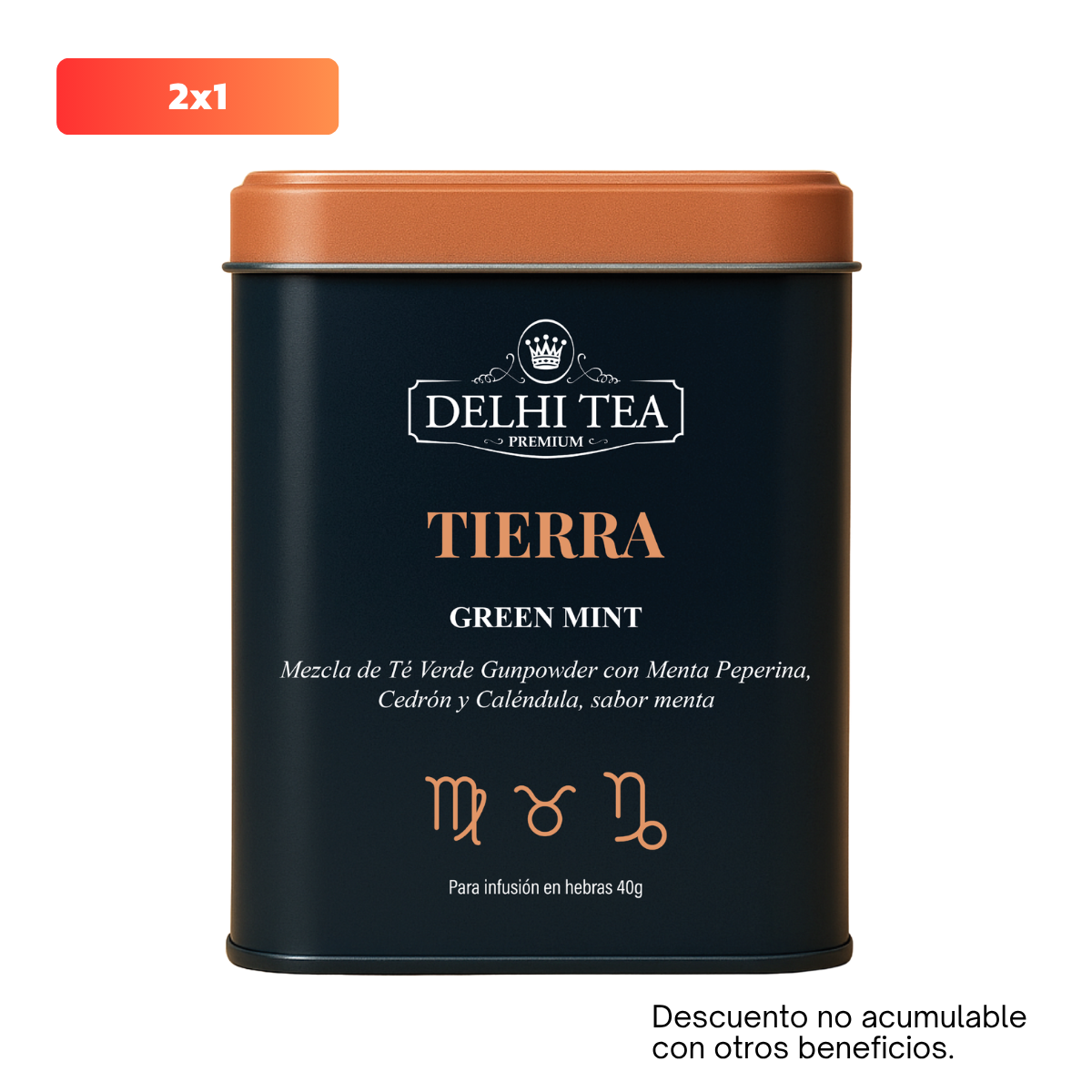 TIERRA - TE VERDE GUNPOWDER CON MENTA Y CEDRON X 40 G LATA DELHI TEA