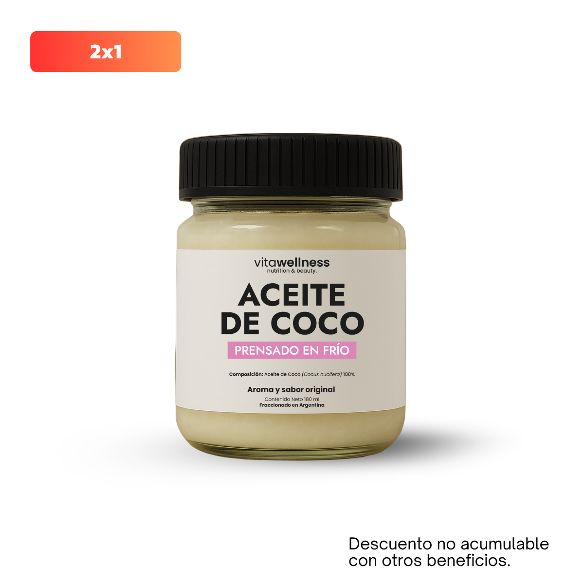 ACEITE DE COCO PRENSADO EN FRIO VIDRIO X 180 ML VITAWELLNES