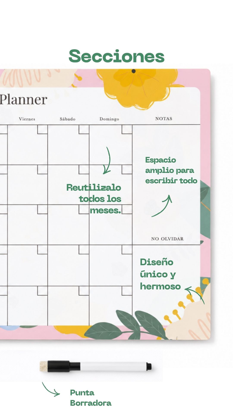 Planificador imantado a3 Flores Pastel