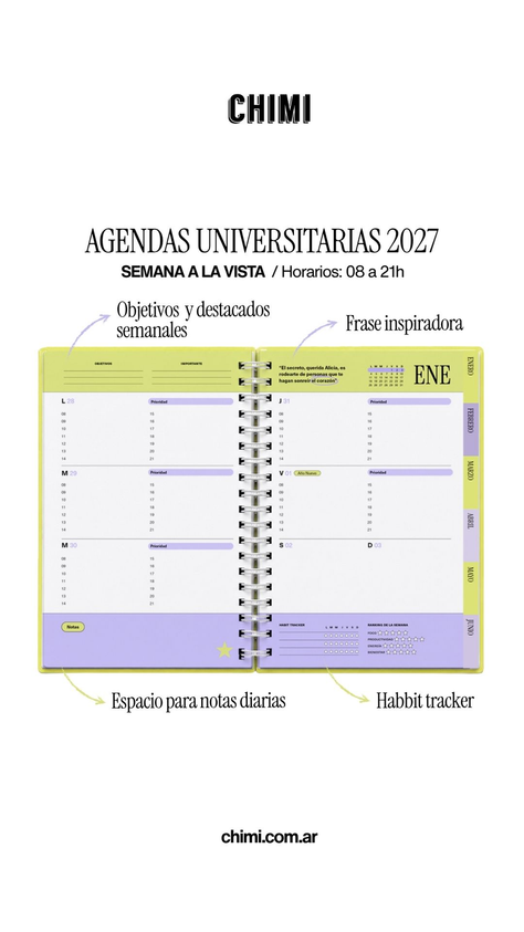 Agenda Universitaria A5 Semanal Violeta Silvestre