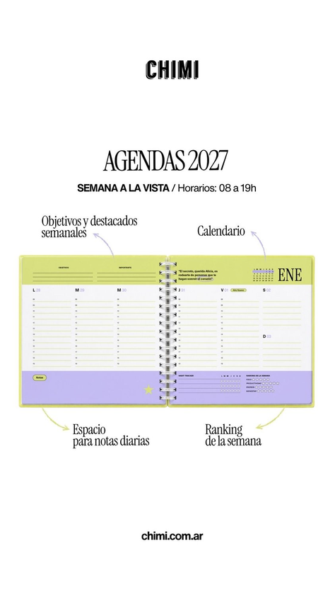 Set Agendas Cuadradas Semanales 2027