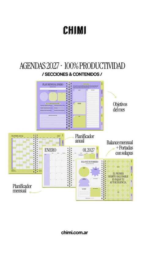 Set Agendas Productividad A5 Semanales 2027