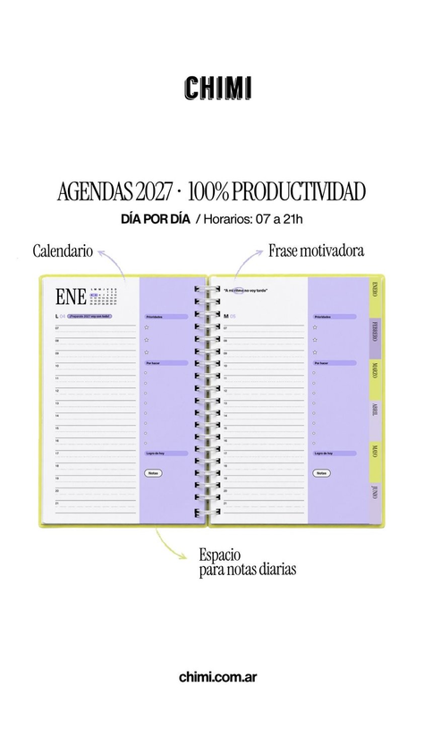 Set Agendas Productividad A5 Diarias 2027 