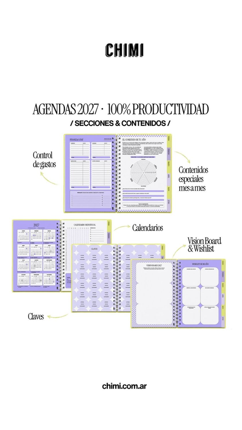 Set Agendas Productividad A5 Diarias 2027 