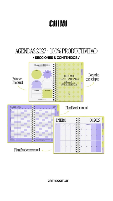Set Agendas Productividad A5 Diarias 2027 