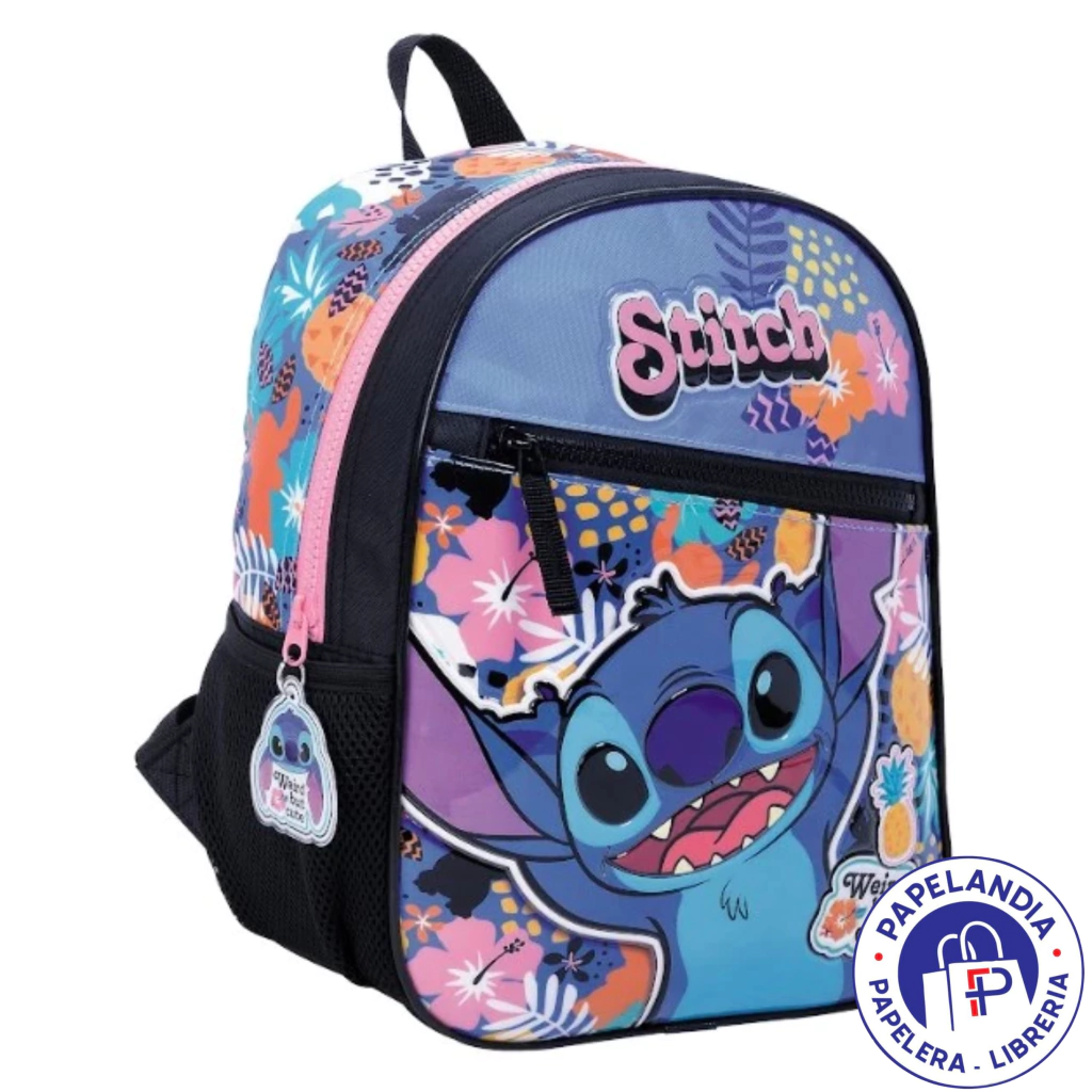 MOCHILA STITCH HAWAI ART 27146 ESPALDA 12" ROSA Y NEGRO