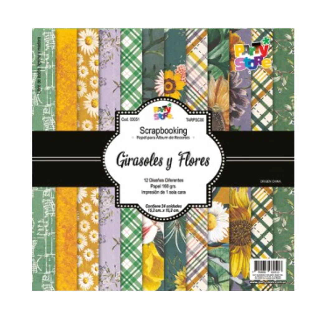 PAPEL SCRAPBOOKING 160GR *GIRASOLES Y FLORES* 12HOJAS 15,2X15,2CM TARPSC00