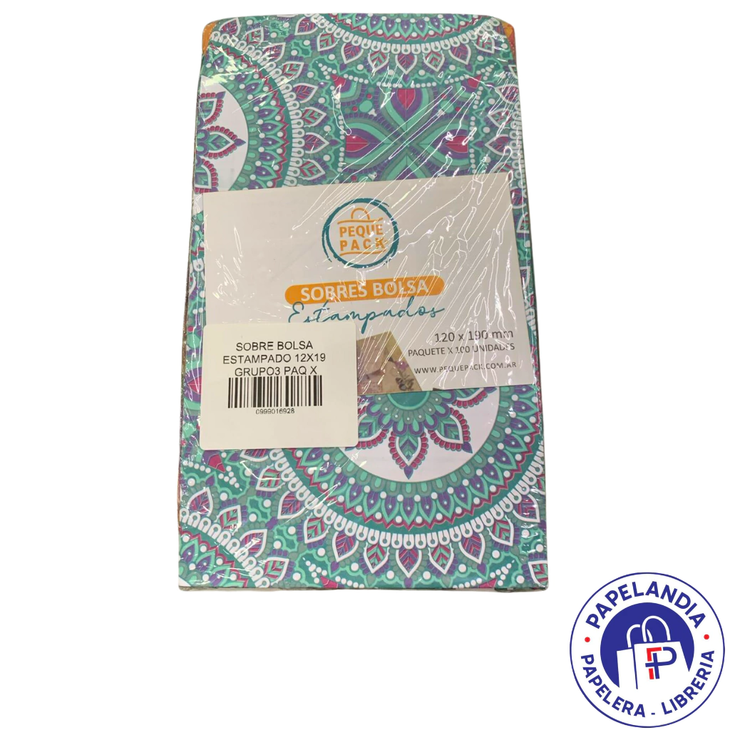 SOBRE BOLSA ESTAMPADO 12X19 (MANDALAS ROMBO CIRCULOS CUADRADOS) PAQ X 100 (G2)