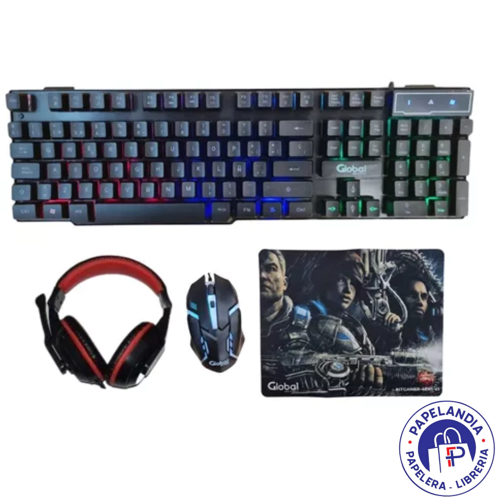 TECLADO MOUSE AURICULAR Y MOUSE PAD GAMER COMBO 4 EN 1 GLOBAL