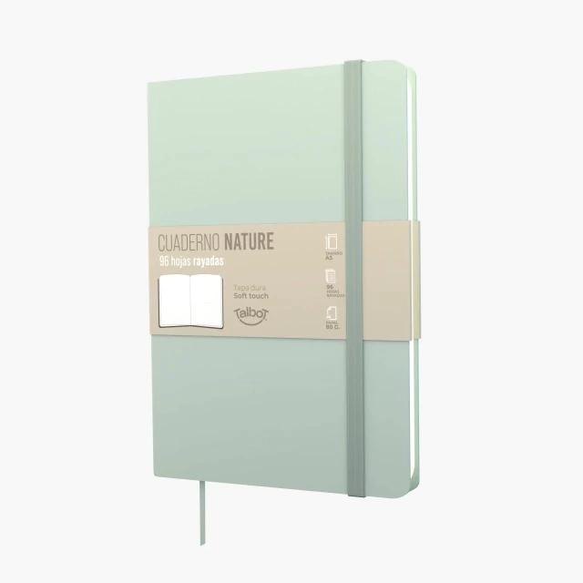 CUADERNO TALBOT PU 14X21 T/D NATURE 96H RAYADAS VERDE AGUA