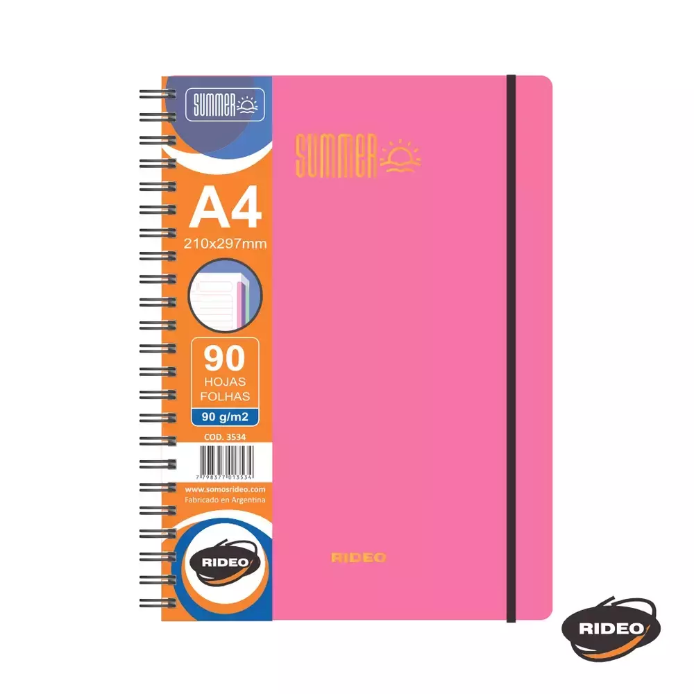 CUADERNO A4 3534 SUMMER C/ELASTICO 90HJS 90GRS = RIDEO FUCSIA