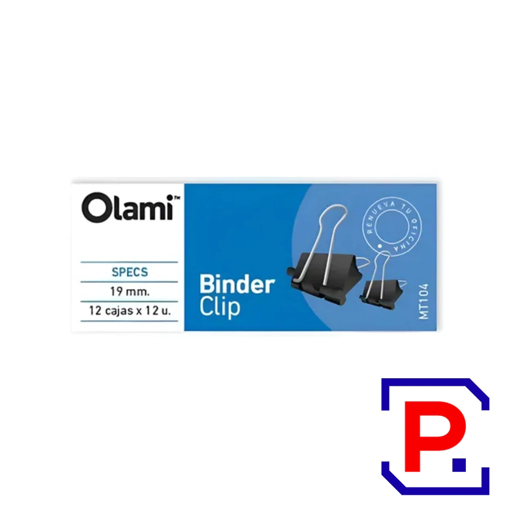 APRIETA PAPEL BINDER CLIP 19MM MT104 CAJA X 12 UNIDADES