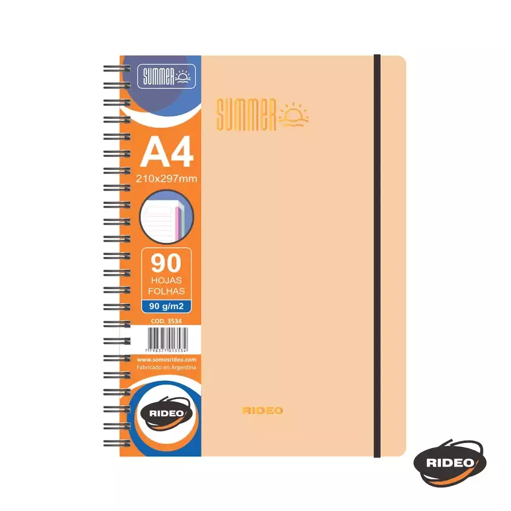 CUADERNO A4 3534 SUMMER C/ELASTICO 90HJS 90GRS = RIDEO BEIGE