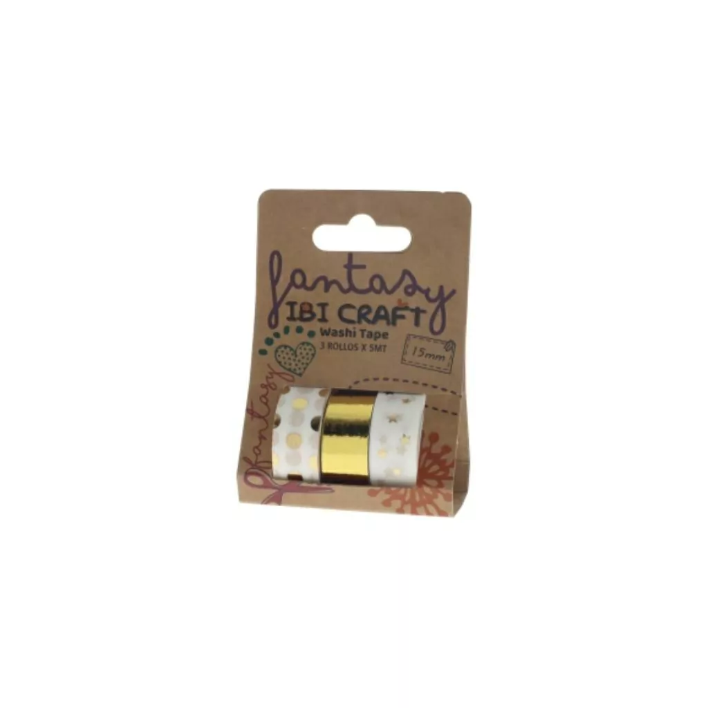 WASHI TAPE DISPLAY 3 ROLLOS DE 5MTS "GOLD" 055798
