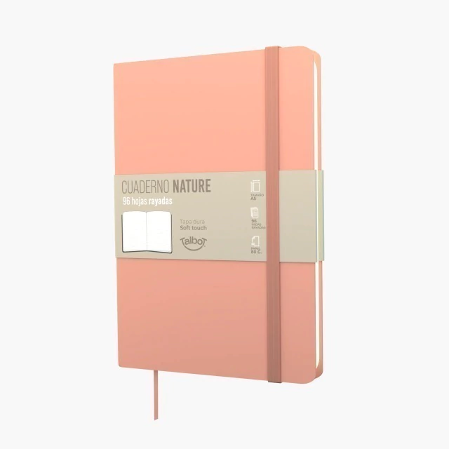 CUADERNO TALBOT PU 14X21 T/D NATURE 96H RAYADAS SALMON