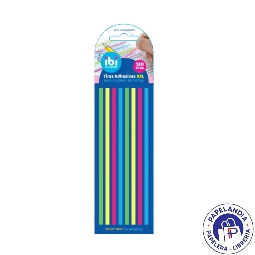 TIRAS ADHESIVAS NEON XXL RESALTADOR 120 TIRAS 8 COL. 0.5*14CM IBI 065016