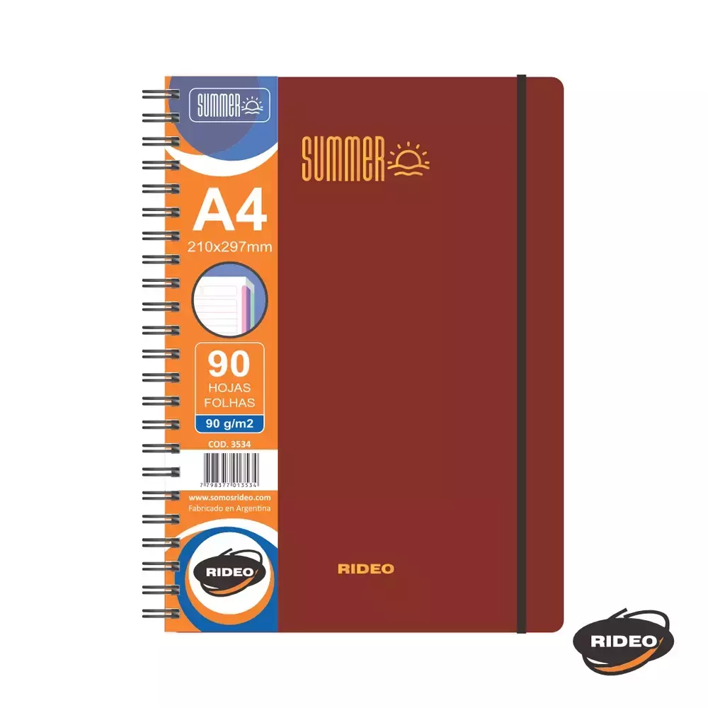 CUADERNO A4 3534 SUMMER C/ELASTICO 90HJS 90GRS = RIDEO BORDO