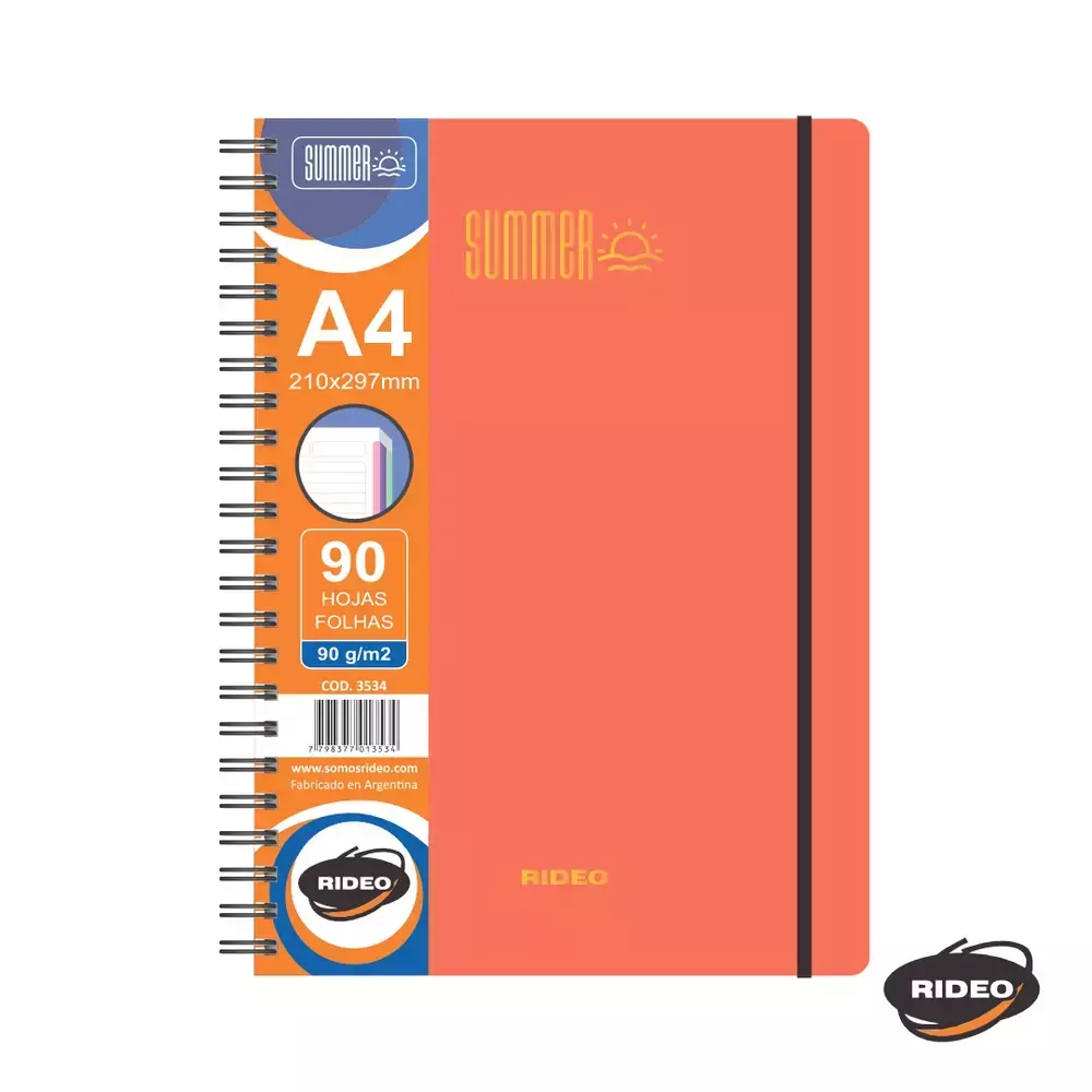 CUADERNO A4 3534 SUMMER C/ELASTICO 90HJS 90GRS = RIDEO SALMON