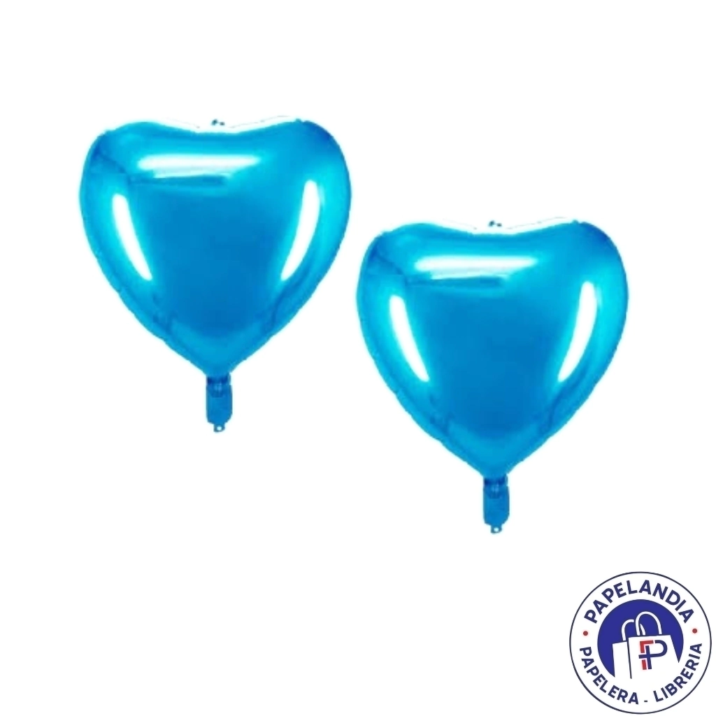 GLOBO METALIZADO FORMAS CORAZON CELESTE 45CM APTO HELIO GMF01CE