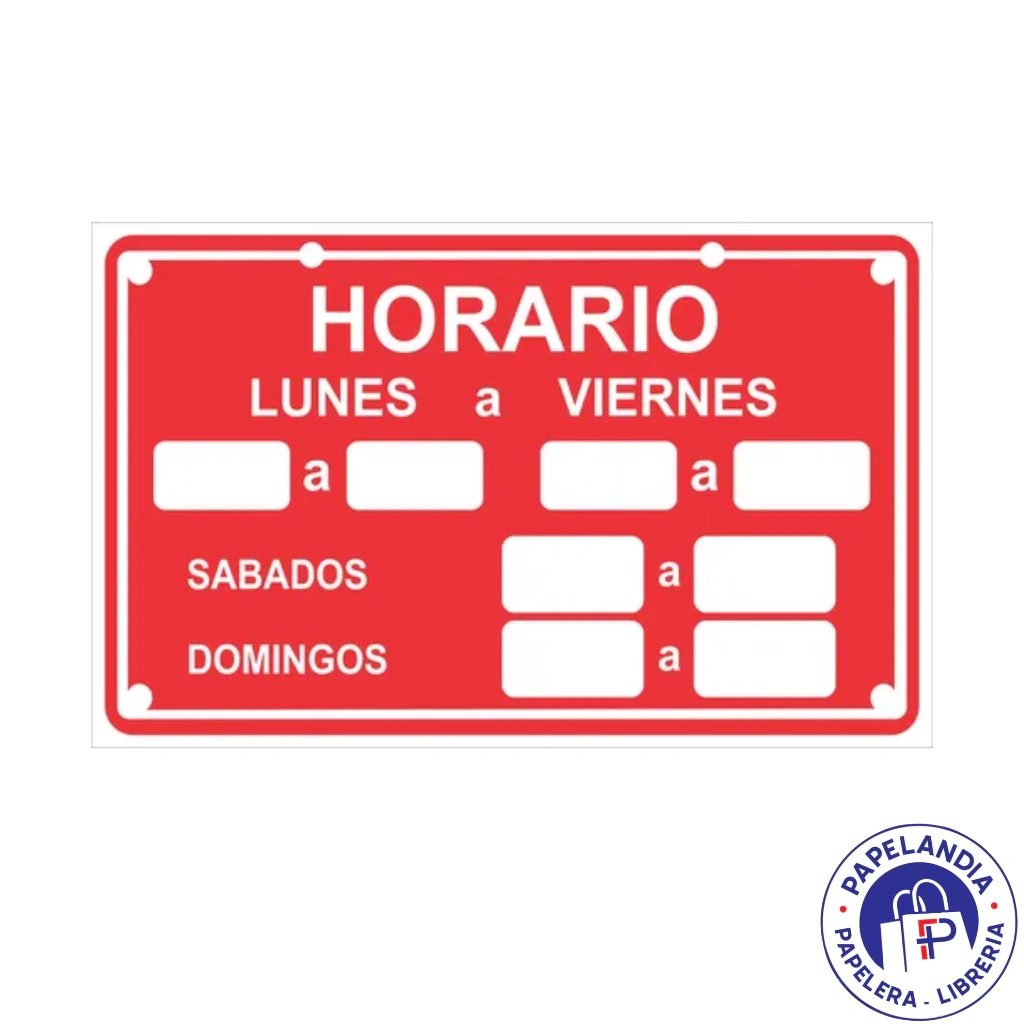 CARTEL HORARIO ROJO 12X23